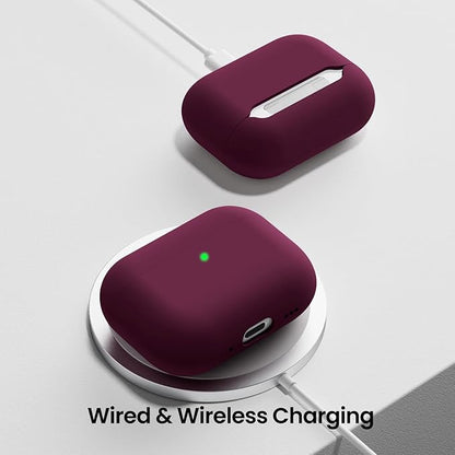 ORNARTO Compatible with AirPods Pro 3 Case 2025, Full Protective Hybrid Silicone for AirPods Pro 3rd Generation Case, Front LED Visible Skin Cover-Wine Red