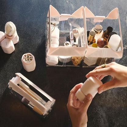 Cadence Parcel - Clear Kit with Magnetic Closure - Durable and Leak-Resistant Travel Toiletry Kit - Modular Design - Hygiene Bag for Travel Essentials - 2 Qt - Rose