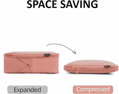 4 Piece Compression Packing Cubes for Suitcases and Backpack, Lightweight Travel Organizer Bags (Dusty Pink)