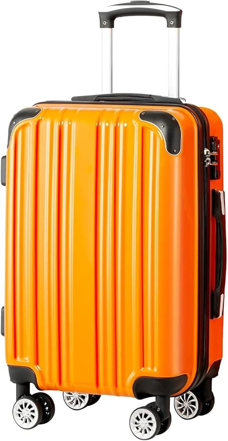 Coolife Luggage Expandable(only 28") Suitcase PC+ABS Spinner 20in 24in 28in Carry on (orange new, S(20in)_carry on)