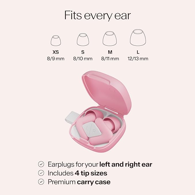 Alpine Silence Earplugs for Sleep, Focus & Travel - V-Shape Snug Fit & Soft Oval Tips – 4 Sizes XS/S/M/L - Comfortable, Reusable Hearing Protection - up to 25dB – Pink