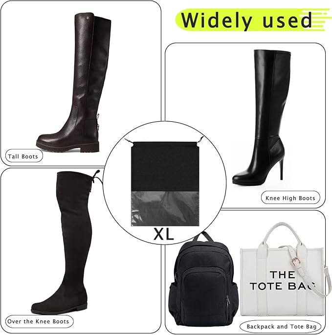 6 Pack Dust Bags for Purses and Handbags, Large Non-Woven Dustproof Drawstring Bags, Travel Shoe Bags, Purse Dust Bags for Storage with Transparent Slot - 19.6in X 23.6in, Black