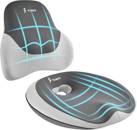 FLORICH Seat Cushion Lumbar Support Pillow for Office Chair, Car Lower Back Support, Ergonomic Desk Chair Pillow for Butt and Back Support of Memory Foam Seat Pad(Grey)