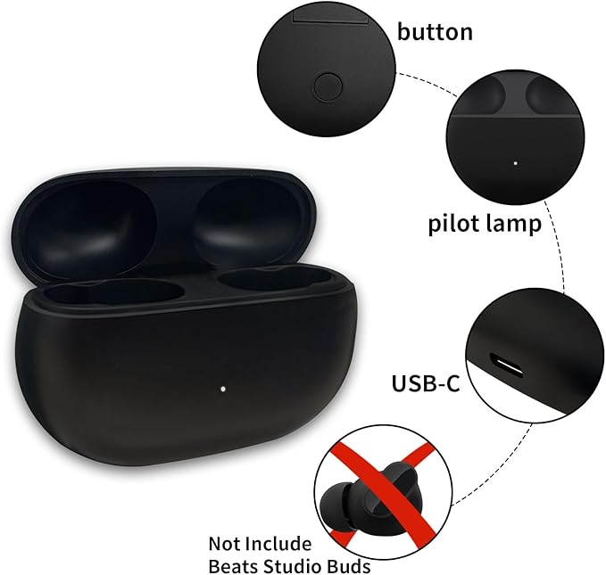 Charging Case Replacement Compatible for Beats Studio Buds Wireless Earbuds (Not Include Earbud) Type-C Protective Case (Black) Bluetooth Pairing Sync Button