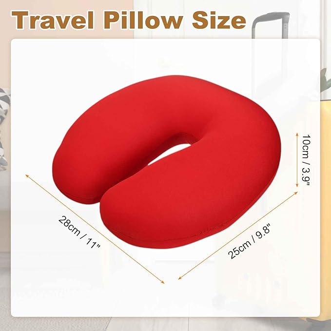 HARFINGTON Travel Pillow Airplane Neck Pillow U-Shaped Filled with Foam Beads Stuffable Classic for Sleeping Neck Chin Lumbar Support, Red