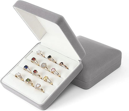 Small velvet Ring Organizer Box, Portable Rings Jewelry Holder Case, Modern Ring Storage Tray Fit for Women, Girl for Travel (grey)