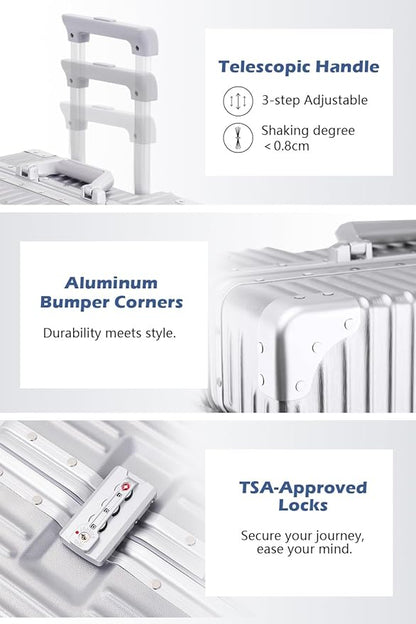 HotWay All Aluminum Carry On Luggage, 20 Inch Hard Shell Suitcase with Spinner Wheels and TSA Lock, Luggage for Business Travel (22x14x9 Airline Approved)