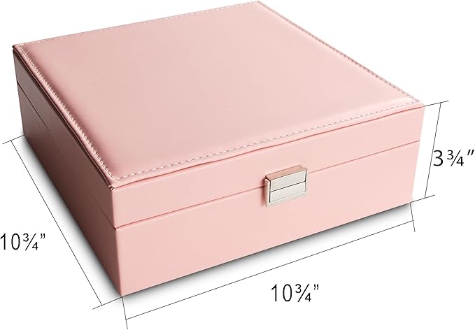 Frebeauty Earring Organizer Classic Jewelry Box 50 Slots Double Layer Jewelry Storage Case with 6 Necklace Hook and Bracelet Pocket(Pink)