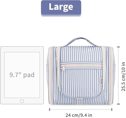 Narwey Striped Hanging Travel Toiletry Bag for Women, Travel Bag for Toiletries, Makeup Bag Organizer Cosmetic Bags Make Up Bags for Women (Greyish Blue Stripe)