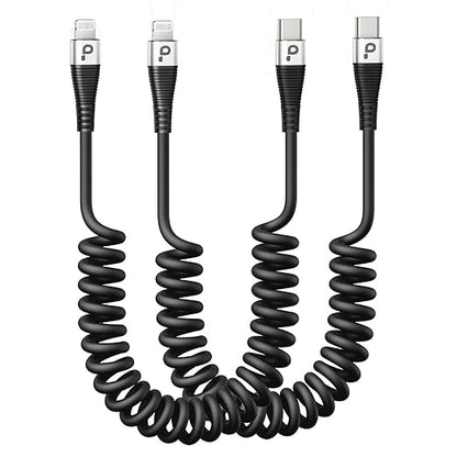 USB Type C to Lightning Cable 3FT 2Pack, Coiled iPhone Charger Fast Charging for Car [Apple MFi Certified] Short USBC iPhone Cord Compatible with iPhone14/13/12/11 Pro Max/XS MAX/8/Plus/iPad/CarPlay