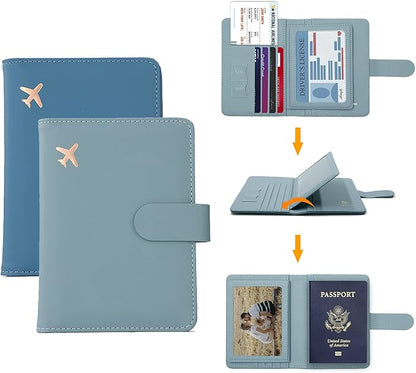 Melsbrinna Rfid Passport Holder for Travel women/Men, Cute Passport Wallet Rfid Blocking Card Slots, Rfid Passport Cover/CaseTravel Wallet, Passport Book Holder (2, Blue1Blue2)