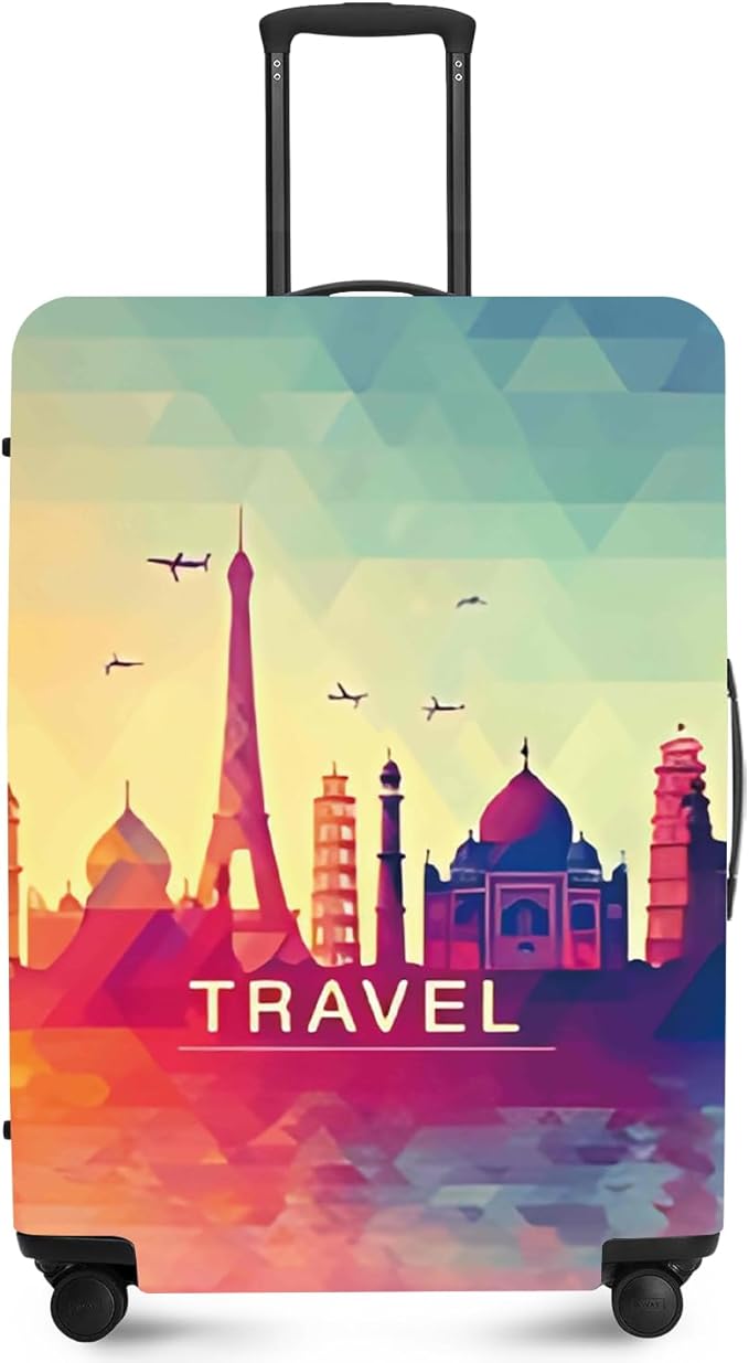 ANNA QUEEN Funny Travel Luggage Cover Suitcase Protector Suitcase Cover Anti-Scratch,Stretchable Fit for 18-32Inch Luggage,Travel Bag Cover Washable (Travel, M(fits 22-25Inch suitcase))