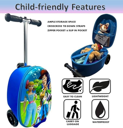 Fast Forward Kid’s Licensed 18" Ride-On Suitcase Scooter - Lightweight Carry-On Foldable Scooter Luggage