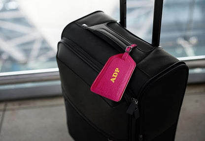 Personalized Monogrammed Bright Pink Leather RFID Passport Wallet and Luggage Tag