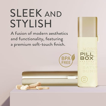 Pretty Pill Box Set - Stylish, Compact Daily Pill Organizer, Medication Pill Case, Pill Container for Vitamin Management, Pill Holder, Travel Essentials for Women & Men - Champagne