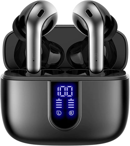 TAGRY Bluetooth Headphones True Wireless Earbuds 60H Playback LED Power Display Earphones with Wireless Charging Case IPX5 Waterproof in-Ear Ear buds with Mic for TV Smart Phone Laptop Computer Sports