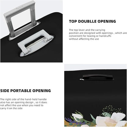 Flower Lette I Black Luggage Cover Elastic Washable Stretch Suitcase Protector Anti-Scratch Travel Suitcase Cover for Kid and Adult L (25-28 inch suitcase)