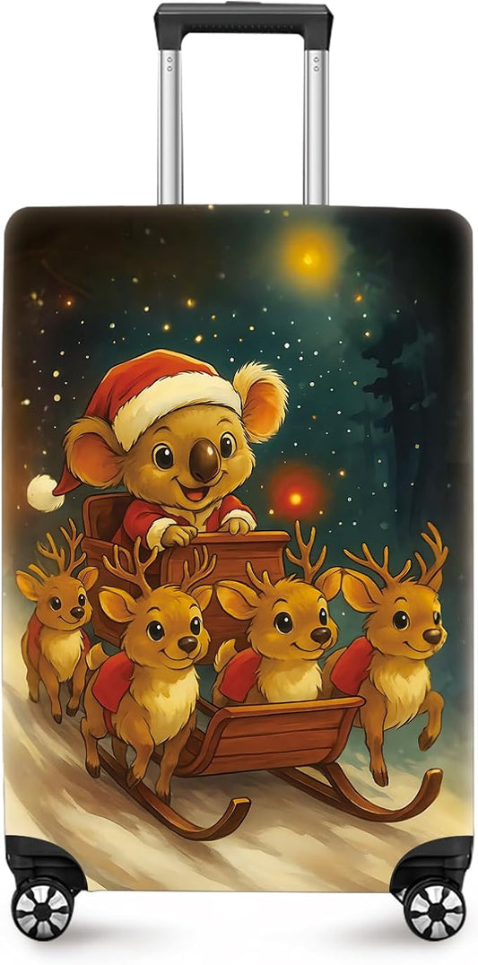 ANNA QUEEN Christmas Koala Luggage Cover, Cute Santa Koala with Reindeer Suitcase Protector, Washable Stretchable Travel Sleeve for 24-26 Inch Luggage