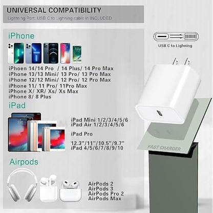 Fast Charger iPhone [Apple MFi Certified],2 Pack USB C Rapid Charger Block with 2Pcs 10FT Extra Long Apple USB C to Lightning Cable Fast Charging for iPhone 14/14 Pro/13Pro Max/12/11Pro/Mini/XR/8/iPad