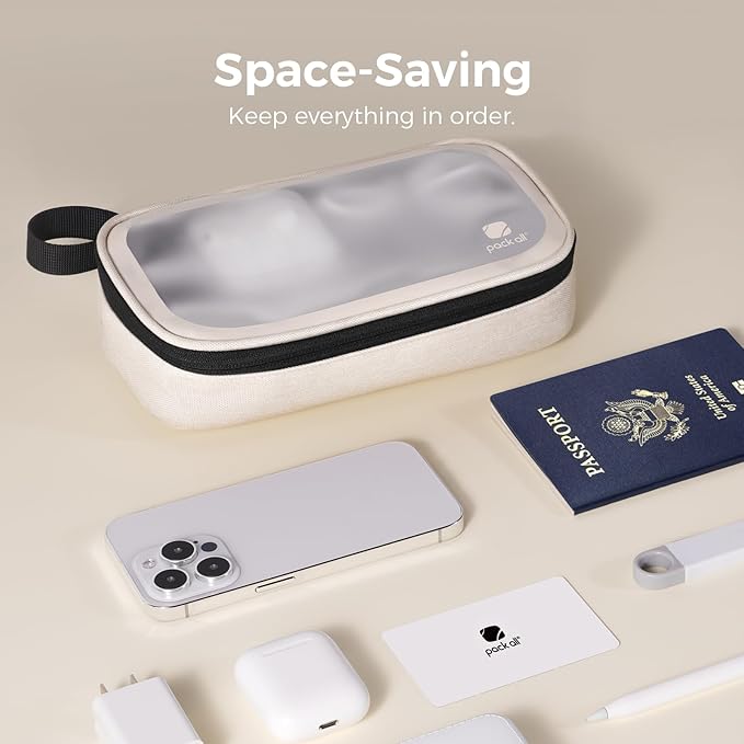 pack all Clear Electronic Organizer, TPU Cable Organizer Bag, Compact Cord Travel Organizer for Cables, Chargers, Phones, USB cords, SD Cards (Beige)