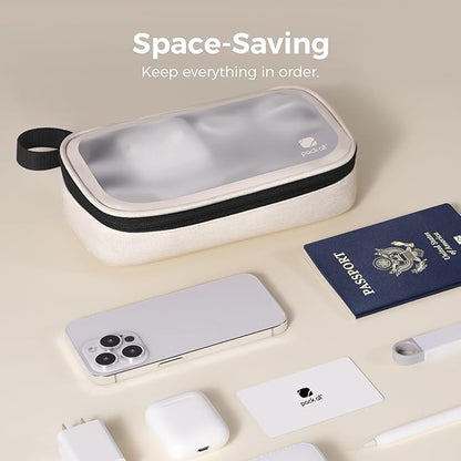 pack all Clear Electronic Organizer, TPU Cable Organizer Bag, Compact Cord Travel Organizer for Cables, Chargers, Phones, USB cords, SD Cards (Beige)