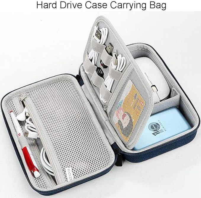 Hard Electronic Organizer Travel Case Electronics Accessories Organizer Pouch Bag Double Layer Shockproof Box for MacBook Power Adapter Chargers Cord Flash Drive Apple Magic Mouse Pencil Power Bank
