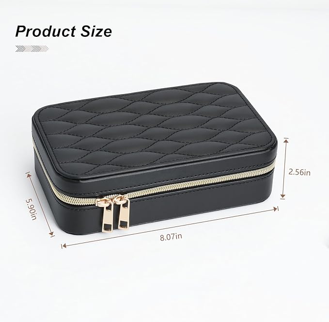 Women's Compact Jewelry Organizer PU Leather Travel Case with Secure Zipper and Soft Interior Perfect for Gifts or Personal Use Black