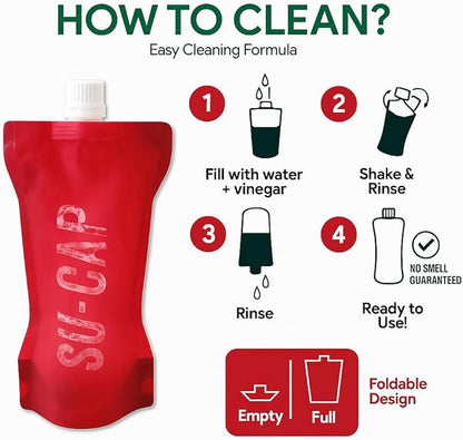 Collapsible Water Bottle – BPA Free, Foldable Sports Bottle for Hiking, Travel, Gym, Leakproof Lightweight Reusable Bottle with Carabiner – Eco-Friendly (15oz- 450 ml) (red)