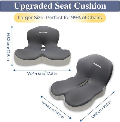 Memory Foam Seat Cushion for Sciatica & Back Pain Relief - Ergonomic Chair Pad with Adjustable Strap & Supportive Comfort Cover, Non-Slip for Car, Truck, Office Chair - Dark Gray&Light Gray