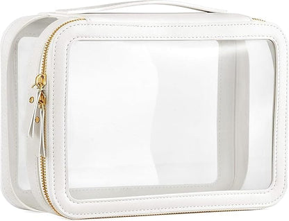 HBlife Clear Makeup Bag Organizer, Portable Travel Toiletry Cosmetic Case for Women, Large Make Up Bag Makeup Train Case Transparent Storage Pouch with Handle(White)