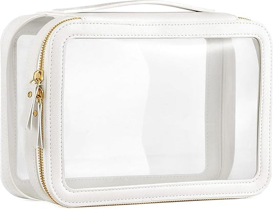 HBlife Clear Makeup Bag Organizer, Portable Travel Toiletry Cosmetic Case for Women, Large Make Up Bag Makeup Train Case Transparent Storage Pouch with Handle(White)