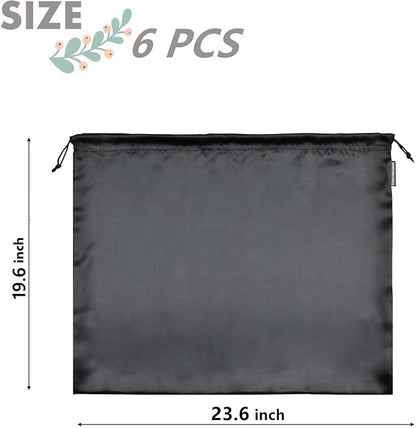 6 Pack Dust Bags for Handbags Silk Dust Cover Bag for Handbags Purses Shoes Boots, Silk Dustproof Drawstring Bag Travel Storage Pouch (Black, 23.6 × 19.6 in)