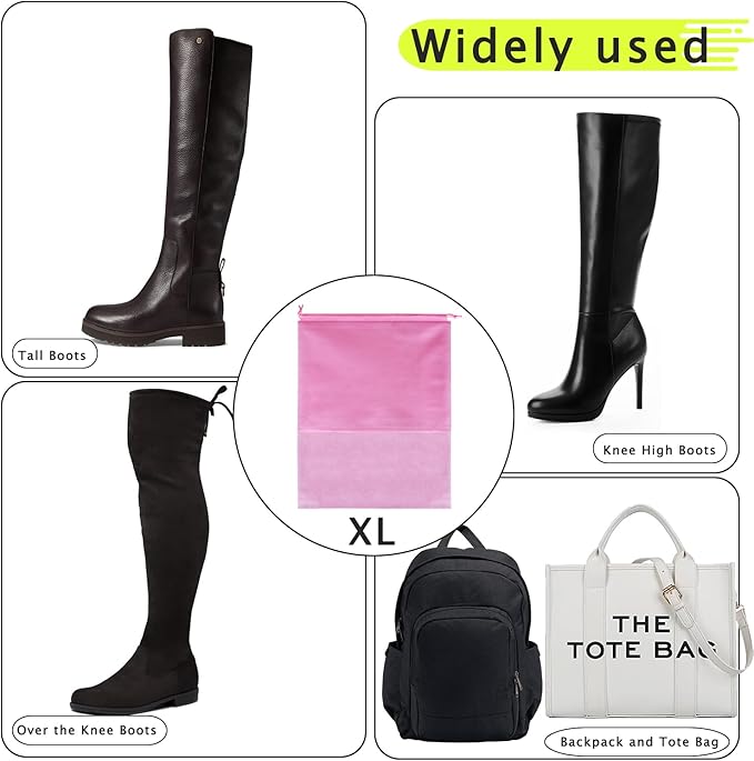 6 Pack Shoe Bags for Tall Boots, Knee High Boot Storage Bag, Non-Woven Drawstring Travel Shoe Organizer, Dust Bags for Purses and Handbags -19.6" X 23.6", Pink