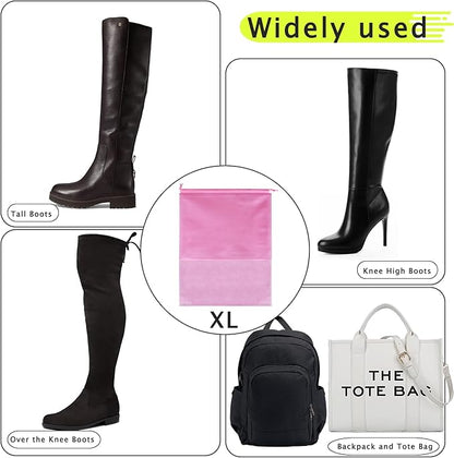 6 Pack Shoe Bags for Tall Boots, Knee High Boot Storage Bag, Non-Woven Drawstring Travel Shoe Organizer, Dust Bags for Purses and Handbags -19.6" X 23.6", Pink