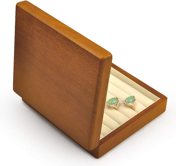 Oirlv Solid Wood Ring Jewelry Box Organizer Earrings Jewelry Drawer Organizer Tray with Lid (Creamy-white)
