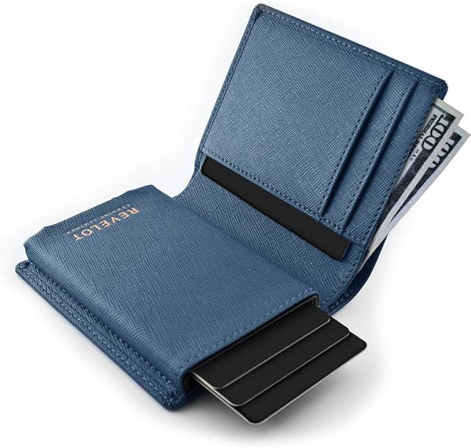 Revelot BiFold Cardholder Wallet/Genuine Leather with RFID Blocking / W1 (Blue Saffiano)