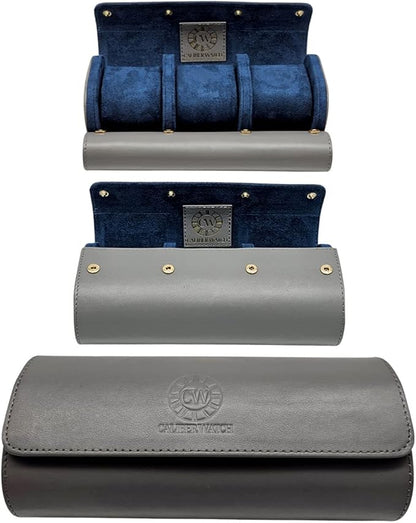 Genuine Napa Leather Watch Roll Travel Case for 3 Watches - Travel Watch Rolls and Leather Watch Display Cases with Velvet Interior - Watch Storage Organizer Men's