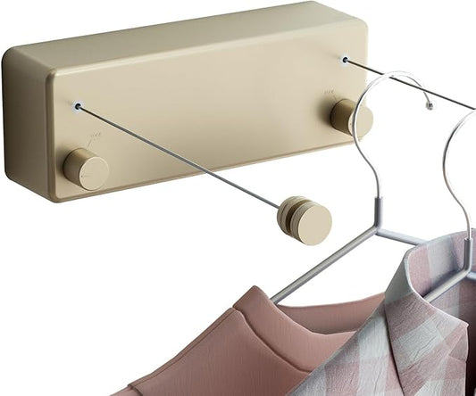 JOOM Retractable Clothesline Indoor Double Clothes Lines retracting | Heavy Duty for Drying Laundry line Outdoor|Wall Mounted Stainless Steel 13.8Feet Two line (Gold)