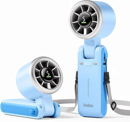 Diveblues Portable Handheld Turbo Fan, 5 Gear Wind, Battery Operated, Up to 12 Working Hours, 3 IN 1 Hand Fan with Air Turbo Tech Cooling Fan for Outdoor Activities, Travel, Working