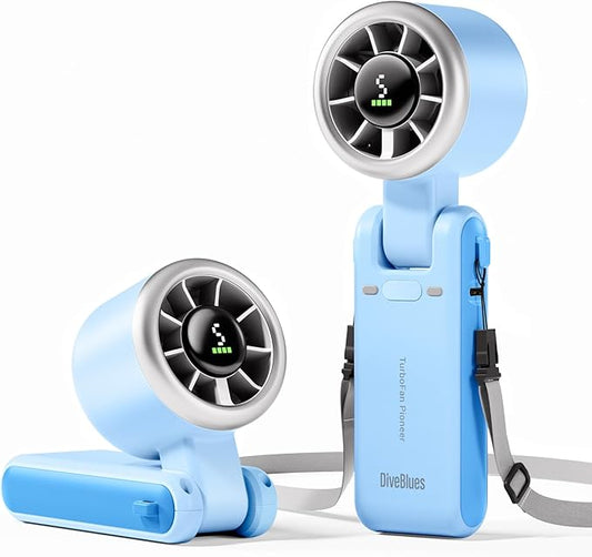 Diveblues Portable Handheld Turbo Fan, 5 Gear Wind, Battery Operated, Up to 12 Working Hours, 3 IN 1 Hand Fan with Air Turbo Tech Cooling Fan for Outdoor Activities, Travel, Working