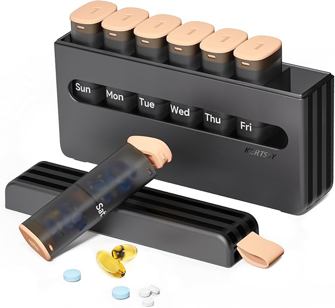 Weekly Pill Organizer 2 Times a Day - Am Pm Pill Box 7 Day, Large Twice Medicine Pill Case for Daily Medication, Vitamins, Fish Oils, Supplements Portable Week Pill Holder Container, Latte