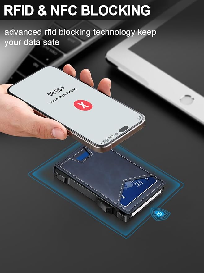 Wallet for Men RFID Wallet with 2 ID Windows & Money Clip, Slim Pop Up Card Holder for 10-12 Cards, Bifold Minimalist Smart Wallet for Front Pocket, Compact Metal Credit Card Holder, Gifts for Men