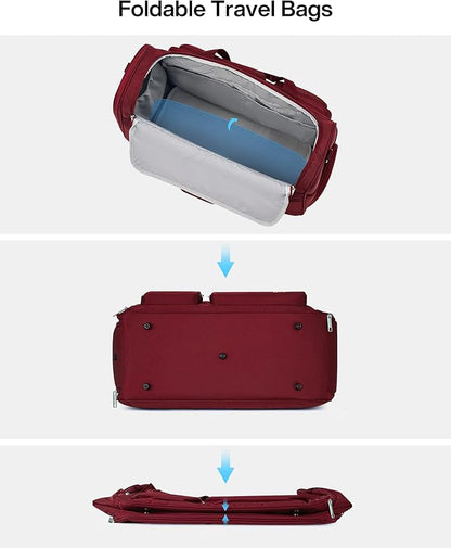 MILADA Carry On Luggage Bags for Travel Large Foldable Duffle Bag for Travel Lightweight Personal Bags for Airplanes Weekend Overnight Bags for Women Mens Travel Bag, Burgundy