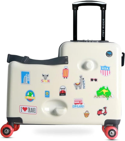 2025 Itsy Rider 20" Ride-on Suitcase for Kids with Double Spinner Red Wheels (Beige Traveler)