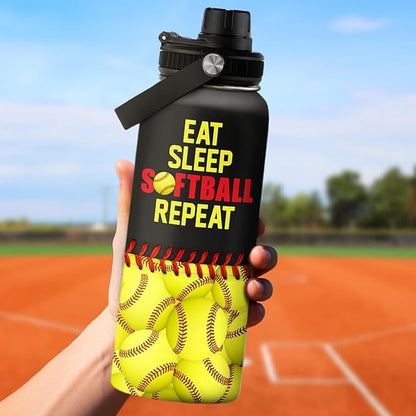 Softball Gift Water Bottle - 32oz Insulated Stainless Steel Sport Bottle