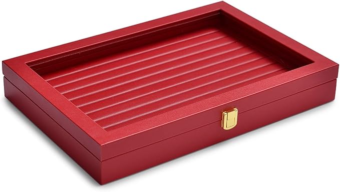 Oirlv Luxury Leather Rings Earrings Organizer Tray with Clear Lid Jewelry Display Box with Acrylic Lid Stackable Jewelry Box Drawer Inserts