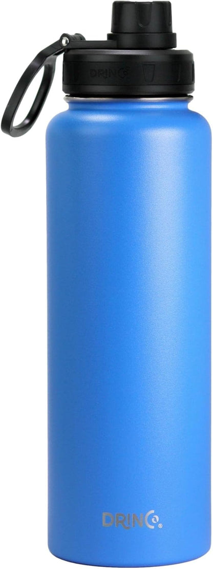 DRINCO Stainless Steel Water Bottle Spout Lid Vacuum Insulated Double Wall Water Bottle Wide Mouth (40oz 32oz 22oz 18oz 14oz) Leak Proof Keeps Cold or Hot (40 oz, 40oz Royal Blue)