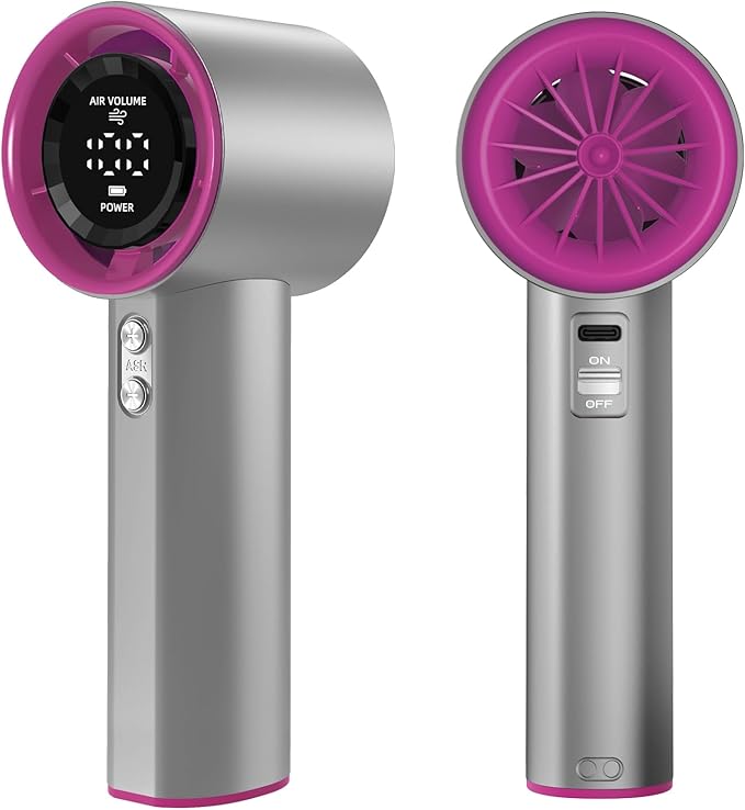 Portable Handheld Fan, Speed (1-100) Adjustable Turbo Personal, 4000mAh Battery Rechargeable Cooling Fan, Digital Display, Gifts for Women Men Travel/Camping/Outdoor (Iron/Fuchsia)