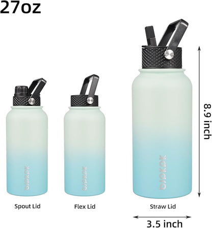 BJPKPK Insulated Water Bottles with Straw Lid, 27oz Stainless Steel Water Bottle with 3 Lids, Leak Proof BPA Free Metal Thermo, Mugs, Tumblers, Keep Cold Hot - Mint