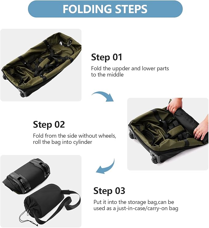 32” 1680D Oxford Foldable Duffle Bag with 2 Wheels,110L to 140L Expandable Soft Sided Rolling Travel Bag,Army Green